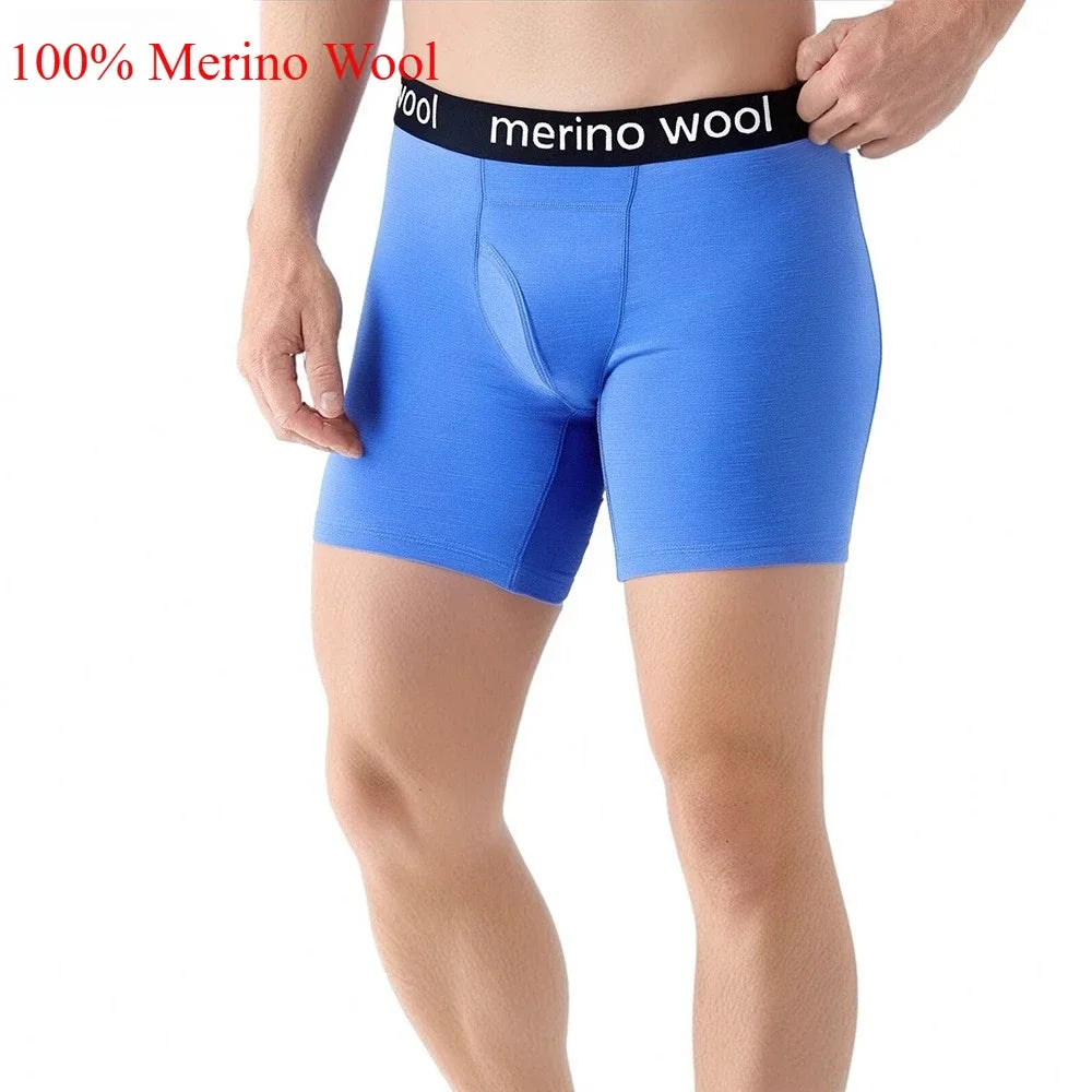 Mens Merino Wool Boxer Briefs Men 100% Merino Wool Underwear Breathable Dry Fit Comfy Sports Base Layer Boxers