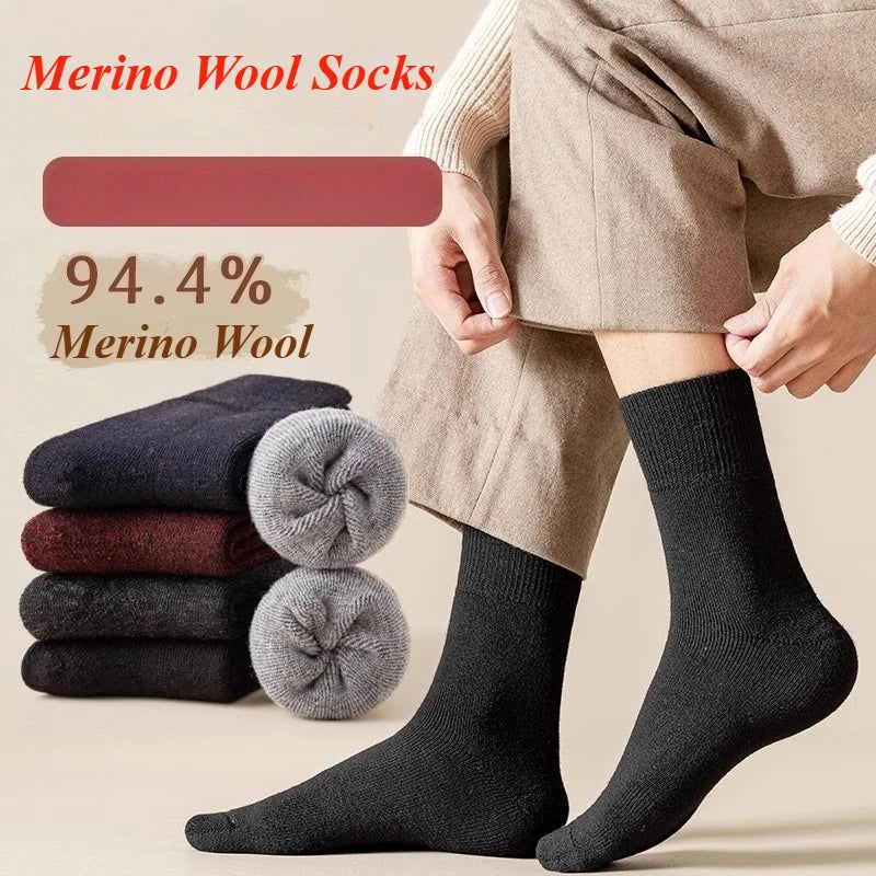 3 Pairs Merino Wool Boot Socks Men Thick Thermal Hiking Winter Warm Wool Socks Heavy Soft Cozy Socks for Cold Weather Size 39-45