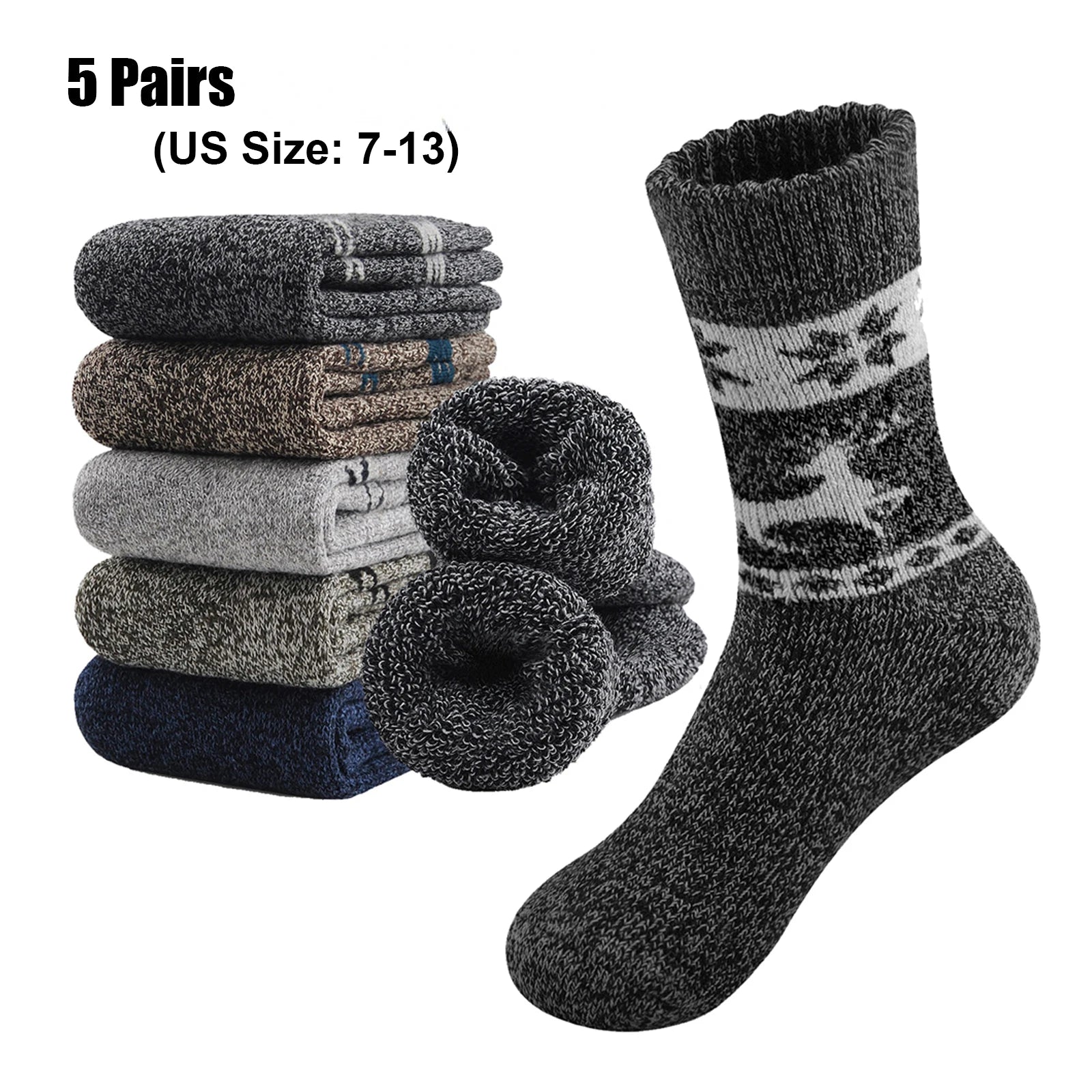 Mens Merino Wool Socks Hiking Trekking Moisture Wicking Outdoor Thick Warm Skiing Heavy Cushion Socks Cycling Socks Against Cold