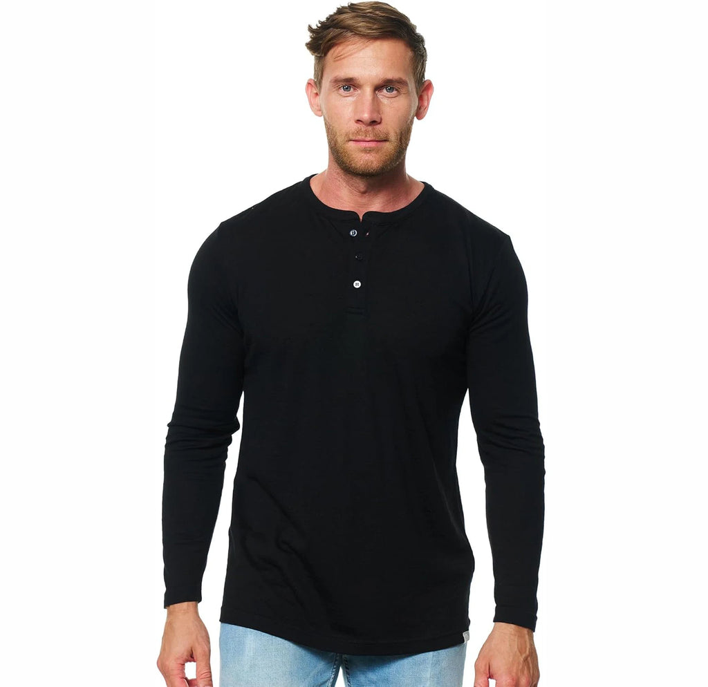 100% Merino Wool Base Layer Mens Merino Wool Henry Collar Shirts Thermal Underwear Long Sleeve T-Shirt for Hiking Hunting