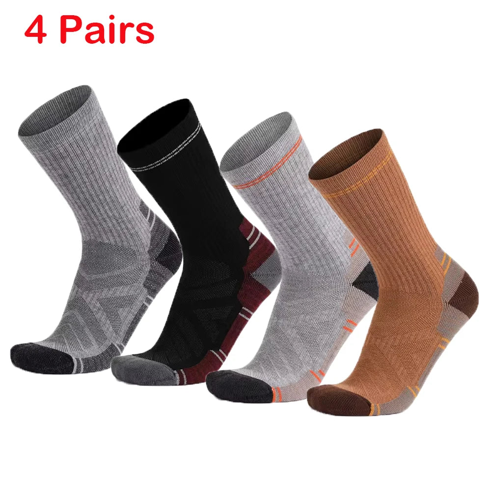 4 Pairs Merino Wool Hiking Crew Socks for Men Women Soft Lightweight Merino Wool Sports Socks Cushioned Anti-Blister Breathable