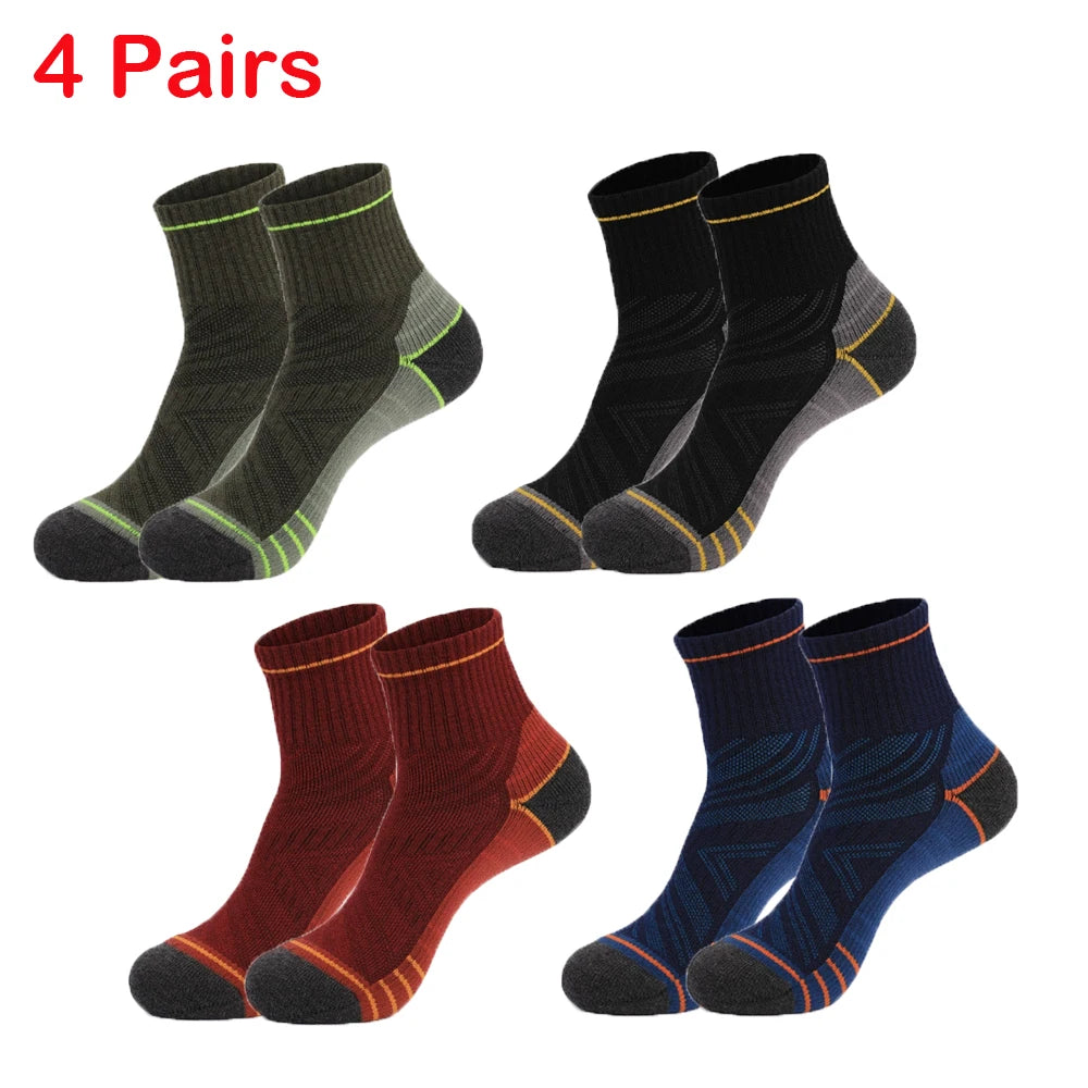 4 Pairs Merino Wool Ankle Socks Running Compression Support Thick Cushion Hiking Socks for Women Men Anti-Blister Breathable