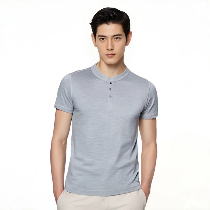 100% Merino Wool Short Sleeve Henley Shirt Mens Merino Wool T Shirts Moisture Wicking Odor Resistant Everyday Tee Top Running