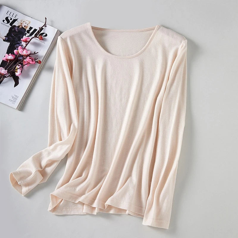 Women's 100% Merino Wool Long Sleeve Base Layer Undershirt Ultra Soft Wool Thermal Underwear Shirts Breathable Anti-Odour 150G