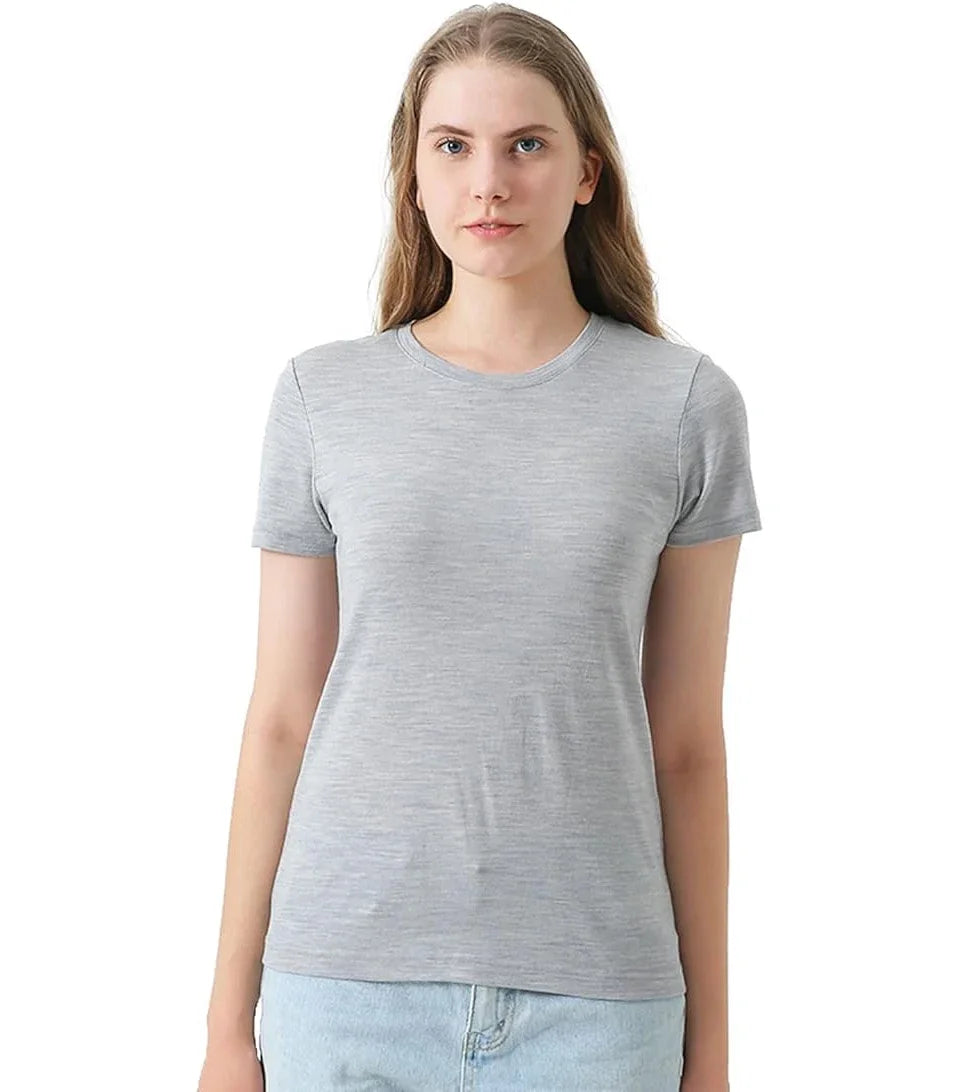 100% Merino Wool T Shirts for Women 180G Crew Neck Short Sleeve Top Base Layer Breathable Quick Dry Travel Hiking Running Tee