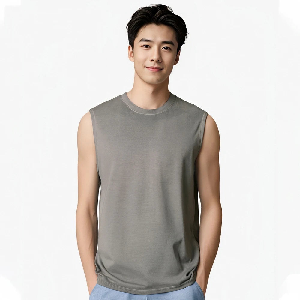 100% Merino Wool Tank Top Men Active Merino Wool Sleeveless Shirt Moisture Wicking Breathable Anti-Odor Lightweight Gym Running