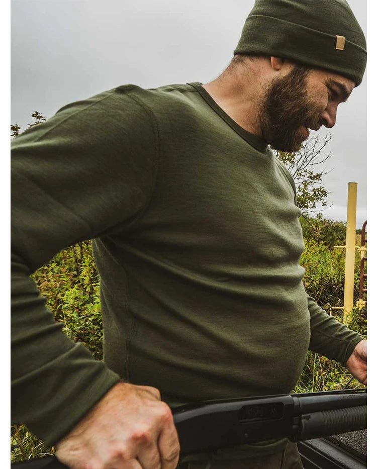 100% Merino Wool Base Layer Men Merino Wool Thermal Underwear Top Mens Crew Shirts Long Sleeve Shirt Everyday Baselayer 250G