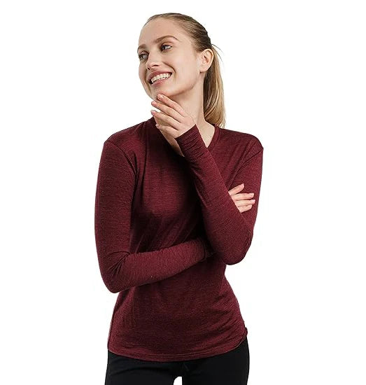 100% Merino Wool Base Layer Tops Womens 16.5Micro Merino Wool Thermal Underwear Long Sleeve Shirts Hiking Wicking Anti-Odor 180G