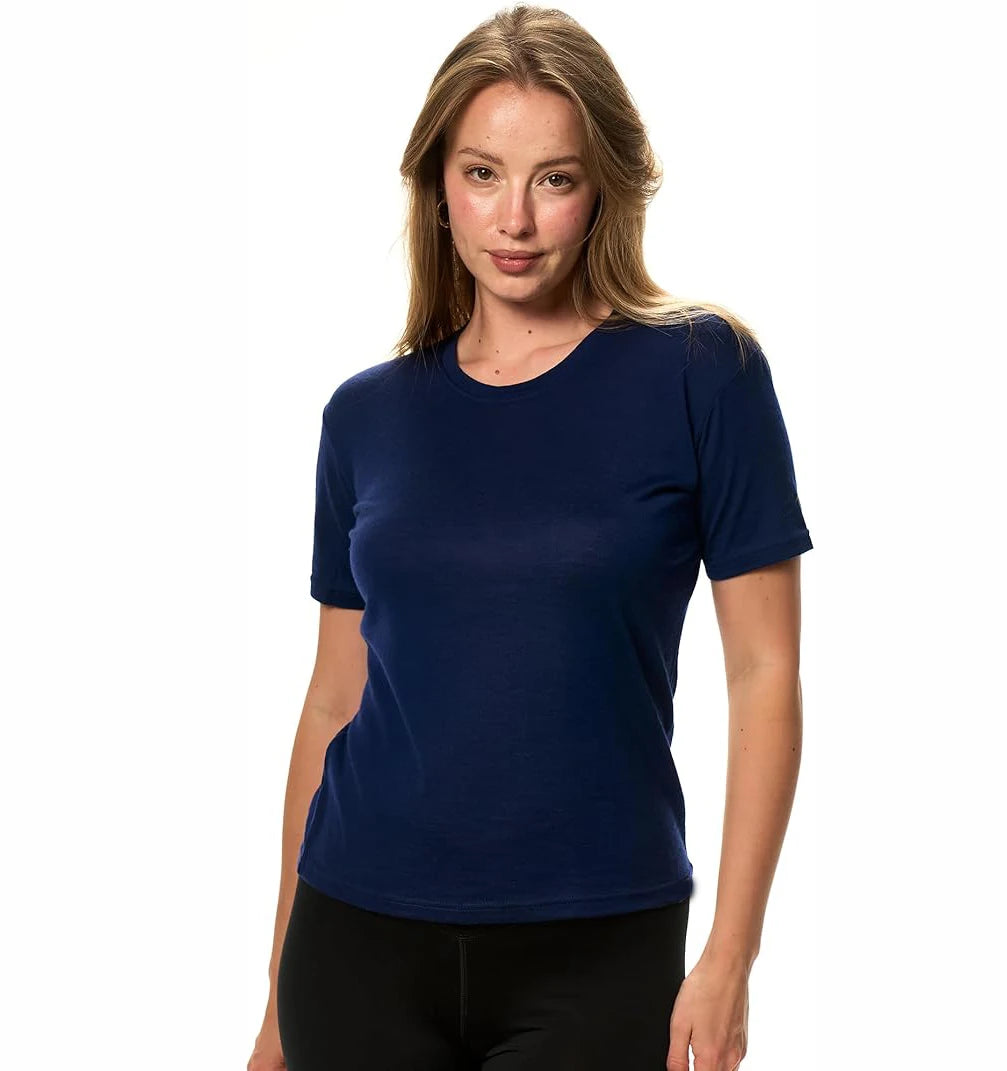 Women's 100% Merino Wool T Shirt 17.5 Micro Merino Wool Base Layer Women Short Sleeve Tee Hiking Yoga Running Breathable