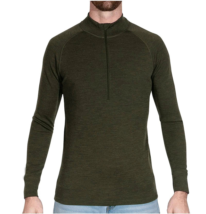 Merino Wool Men Base Layer Top 50% Merino Fit Long Sleeve Shirt 180G Lightweight Underwear Active Half Zip Sweater Quick-Dry