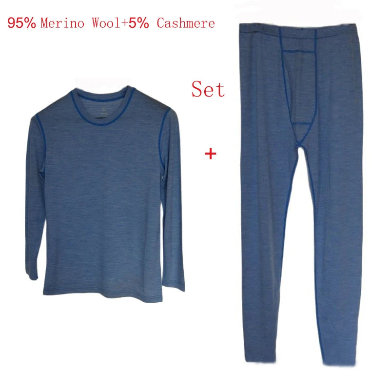 Men Merino Wool Base Layer Set Cycling 170G Lightweight 95% Wool Thermal Underwear Winter Cashmere Set Men Merino Top and Bottom