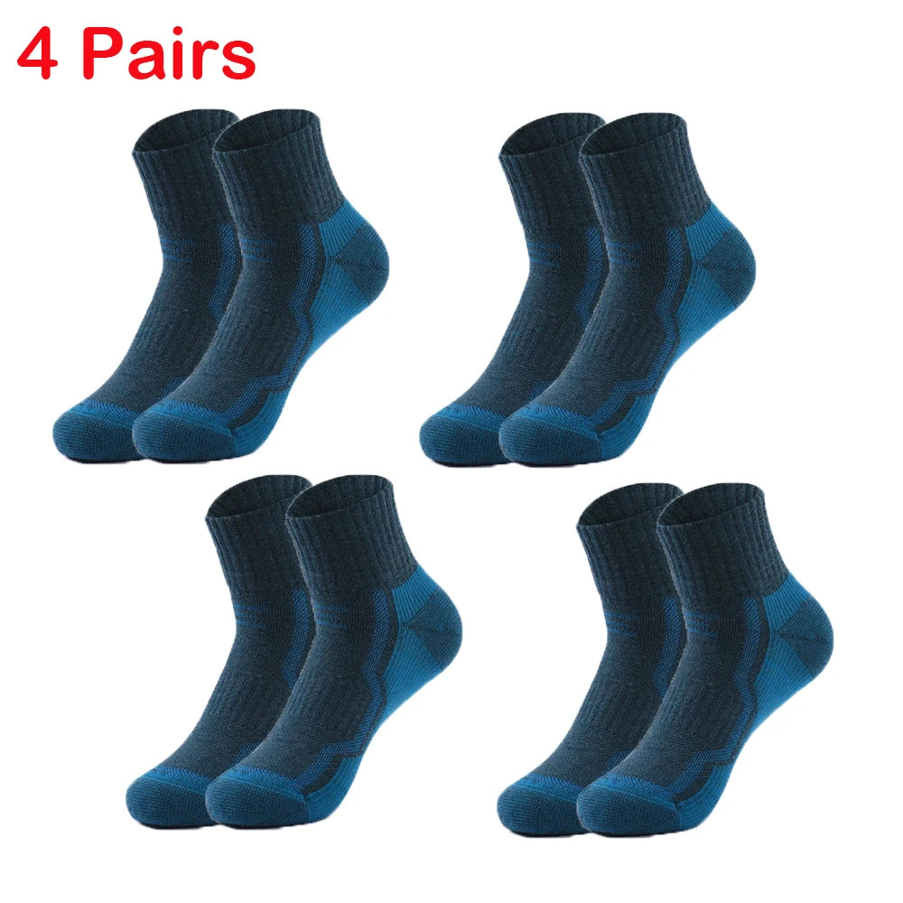 4 Pairs Merino Wool Ankle Socks Running Compression Support Thick Cushion Hiking Socks for Women Men Anti-Blister Breathable