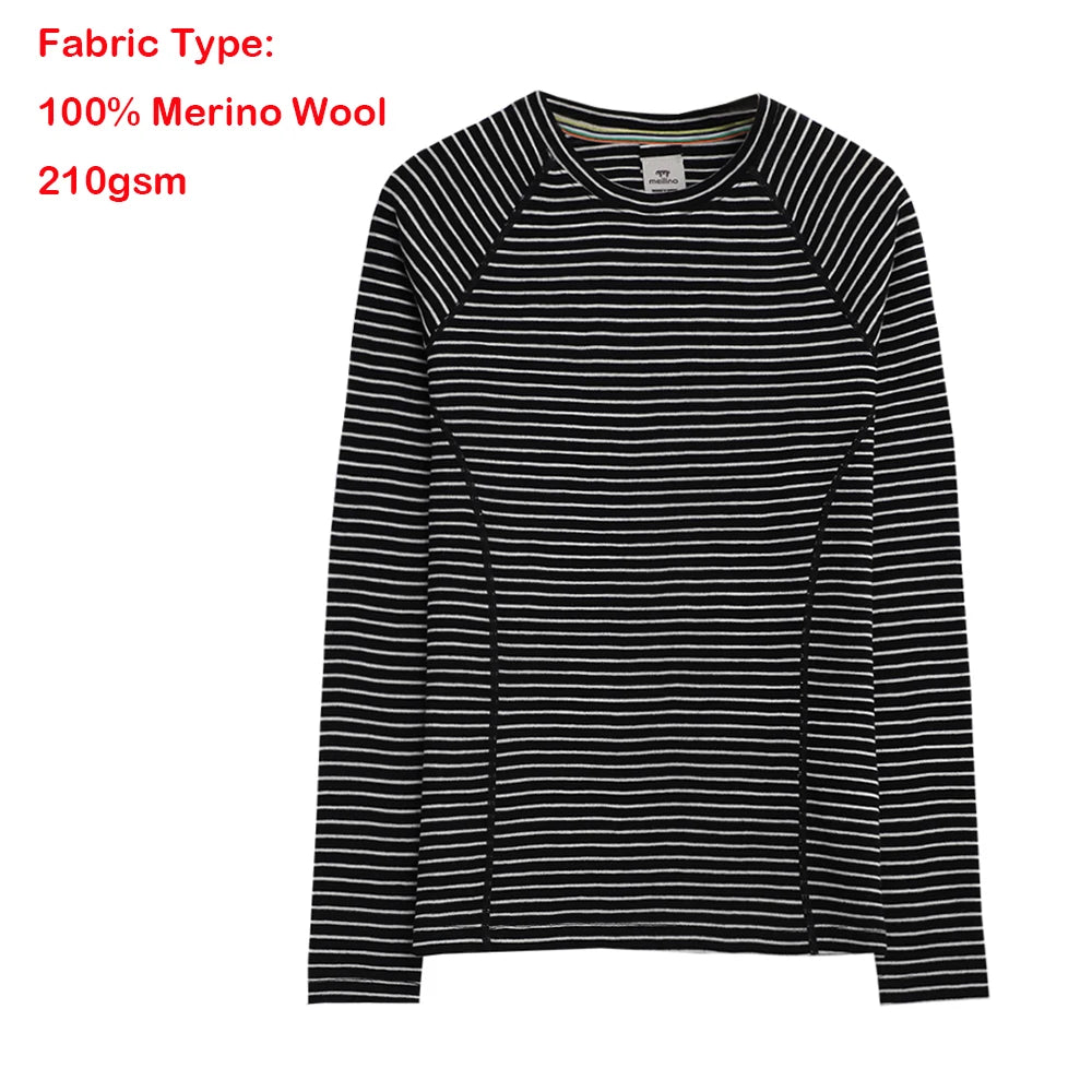 Women's 100% Merino Wool Base Layer Shirt 17.5Micro Merino Wool Thermal Underwear Long Sleeve Shirts Wicking Anti-Odor 210G
