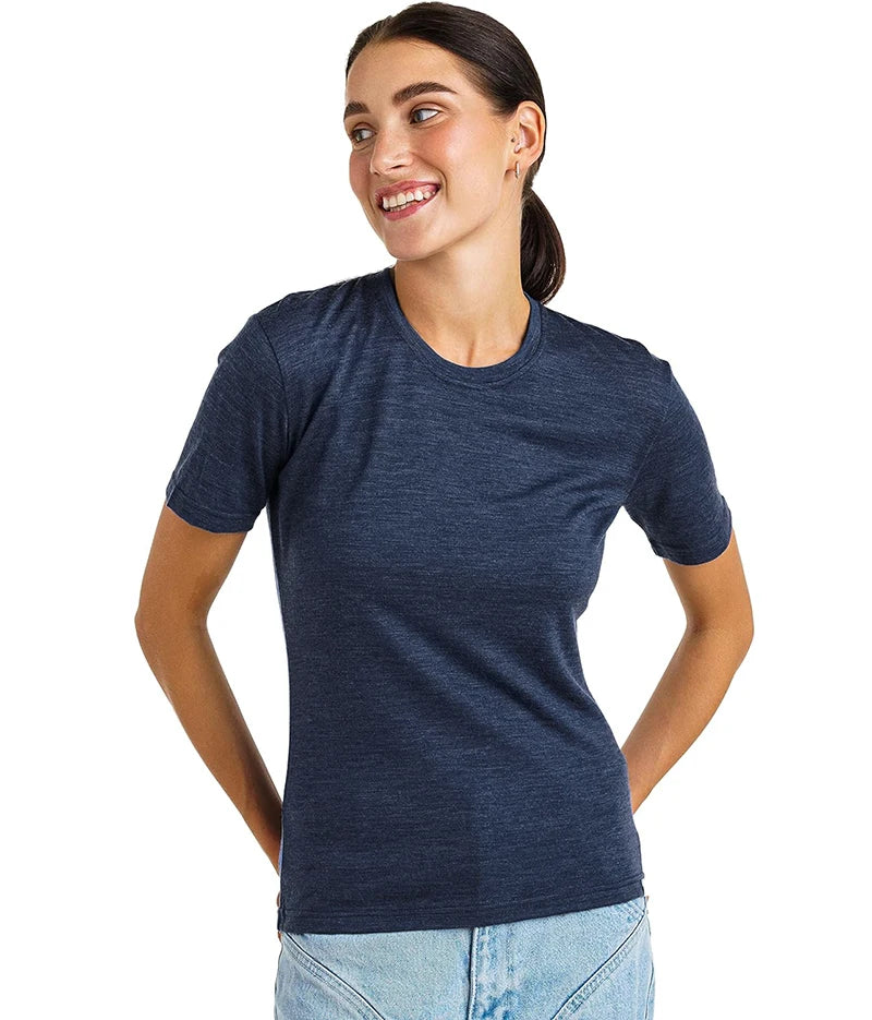 Women's 100% Merino Wool T Shirt Merino Short Sleeve Slim Fit Base Layer Tee Hiking Yoga Running Breathable Wicking Quick Drying