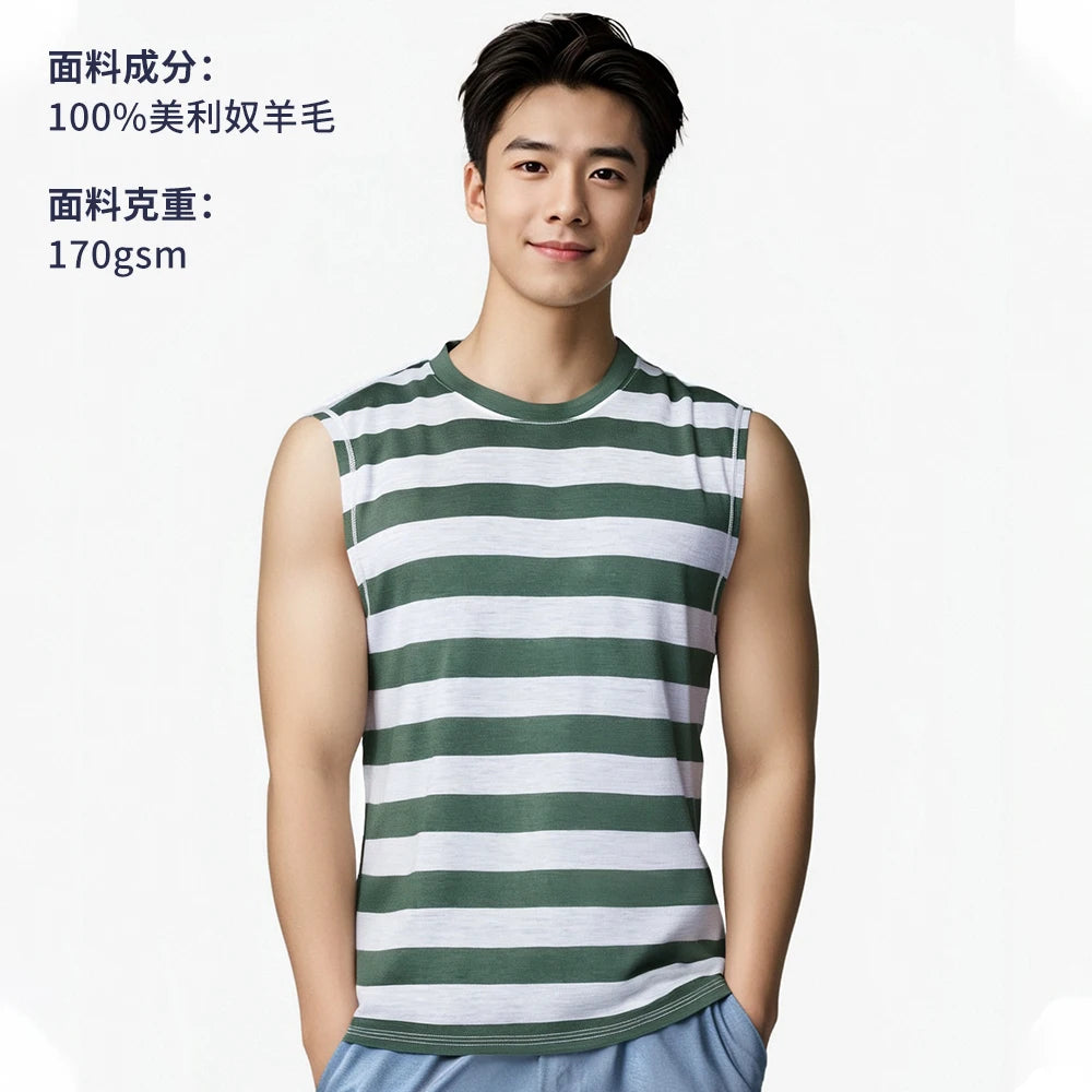 Merino Wool Tank Top Men Active Merino Wool Undershirt Moisture Wicking Breathable Anti-Odor Lightweight Base Layer Tops