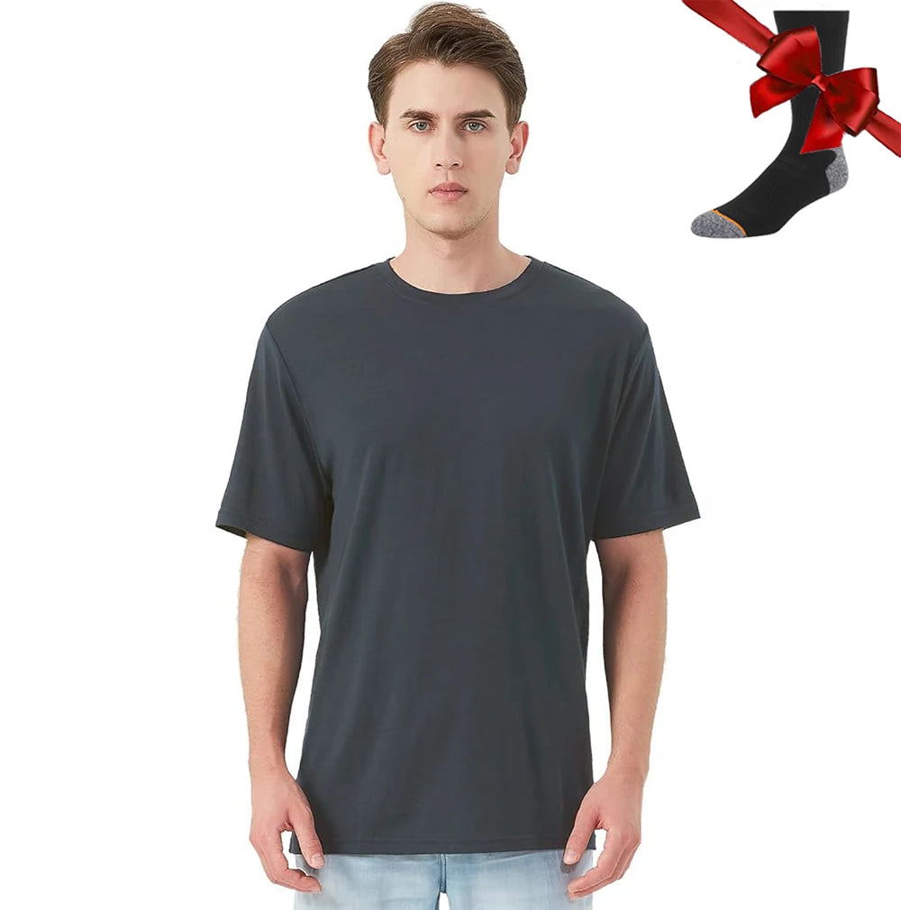 100% Merino Wool T Shirt for Men Short Sleeve Tee 170GSM Men Wool Base Layer Quick Dry Anti-Odor for Travel Hiking USA Size