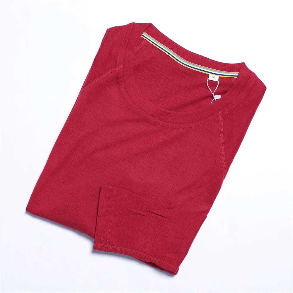 Women's 100% Merino Wool Base Layer Shirt 17.5Micro Merino Wool Thermal Underwear Long Sleeve Shirts Wicking Anti-Odor 210G