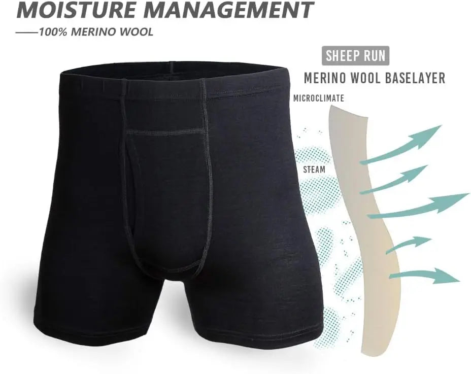 Men's 100% Merino Wool Boxer Briefs Outdoor Sports Long Leg Men Underwear Boxers Soft Breathable No Odor Man Boxershorts
