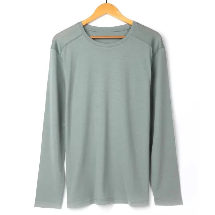 100% Merino Wool Long Sleeve T Shirt Mens Merino Wool Thermal Underwear Base Laye Shirts Wicking Breathable Anti-Odor 200gsm