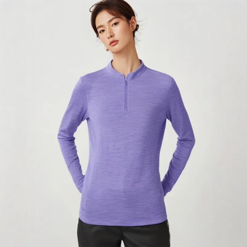 100% Merino Wool Base Layer Top Womens Merino Wool Half Zip Long Sleeve Thermal Shirt Moisture Wicking Breathable 220G