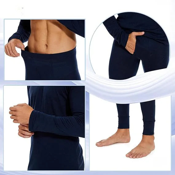 100% Merino Wool Base Layer Set for Men Lightweight Merino Wool Thermal Underwear Sets Long Sleeve Top Bottom Breathable 150G