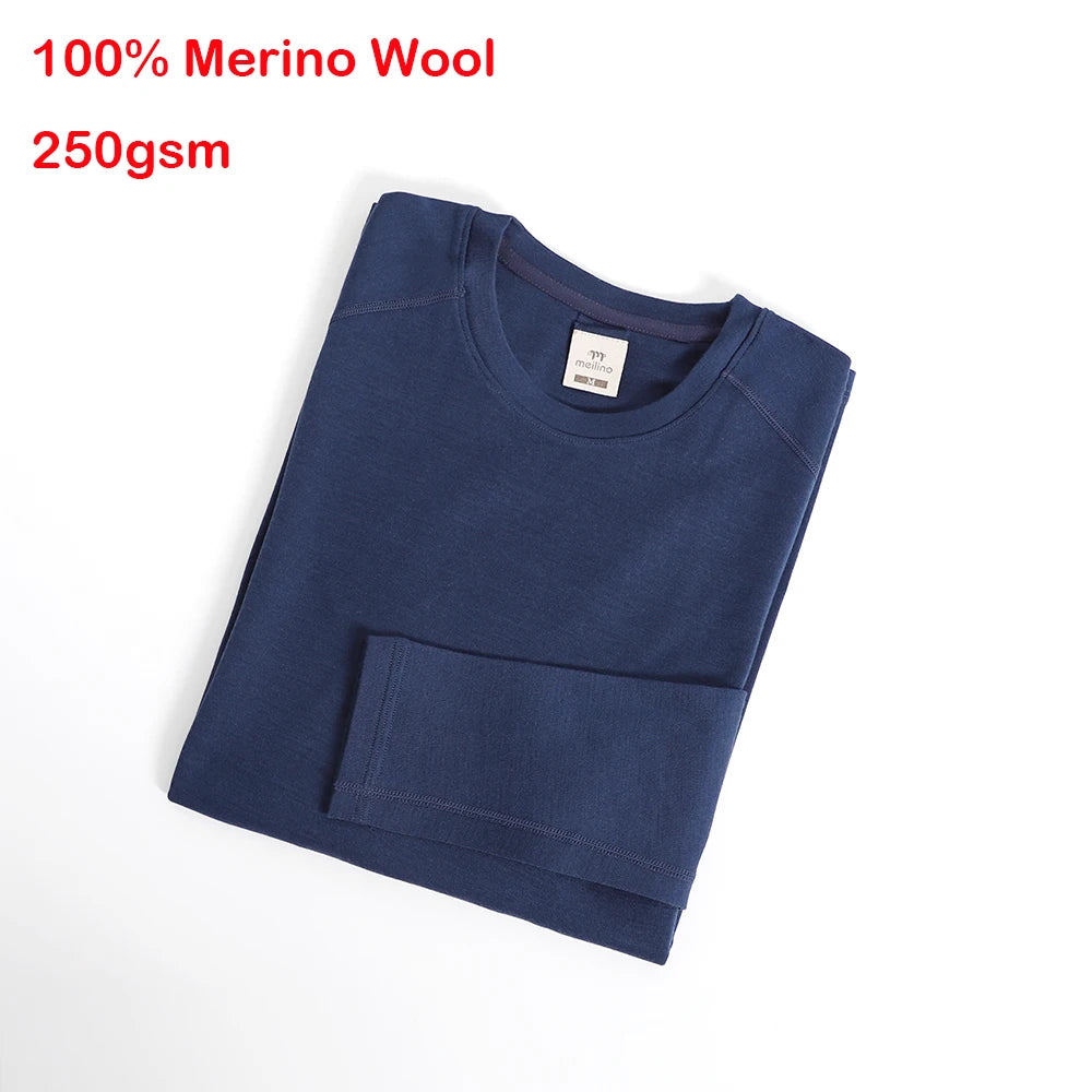 Men's 100% Merino Wool Base Layer Top 250G Merino Wool Shirts for Men Thermal Underwear Long Sleeve T-Shirt for Hiking Hunting