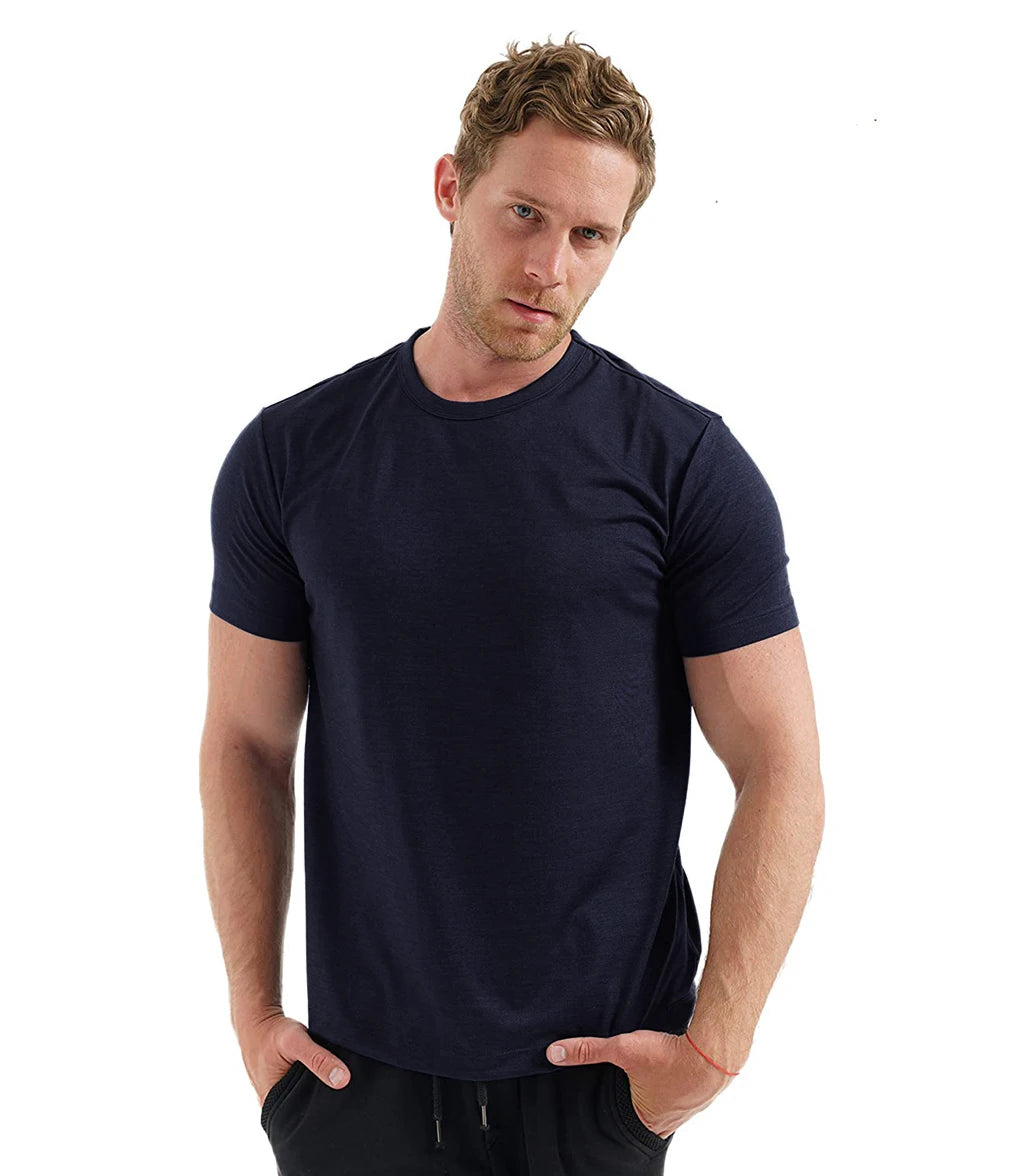 Men's Merino Wool T Shirt Base Layer Wool Tee Men 100% Merino Wool Shirt Top 200G Wicking Breathable Quick Anti-Odor Size S-XXL