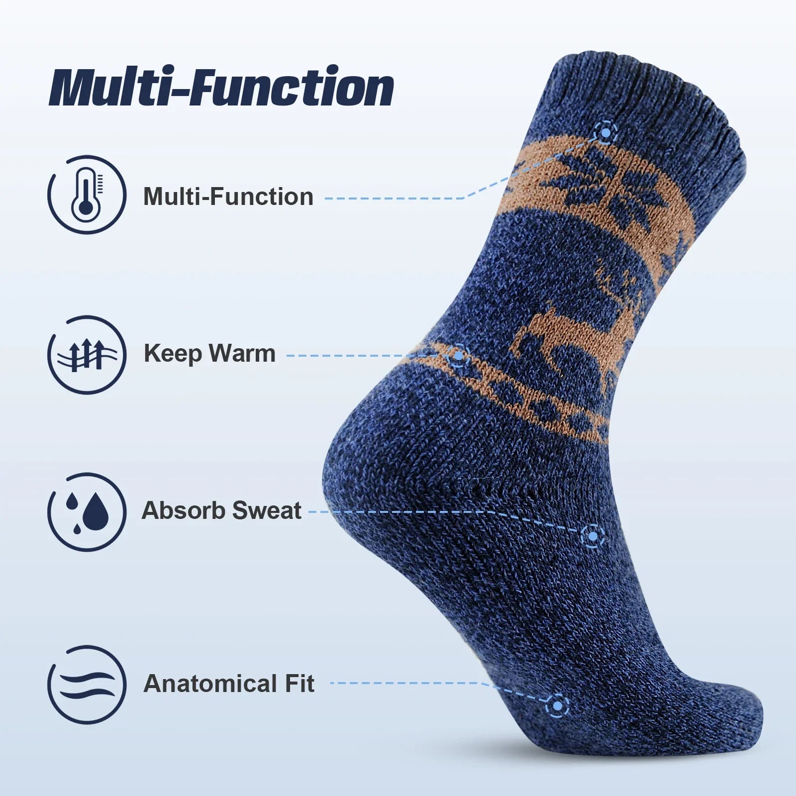 Mens Merino Wool Socks Hiking Trekking Moisture Wicking Outdoor Thick Warm Skiing Heavy Cushion Socks Cycling Socks Against Cold