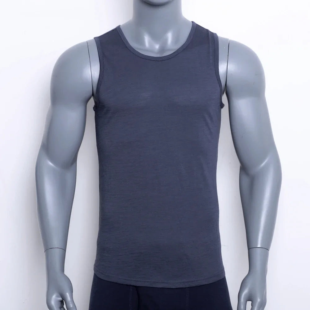 Men's 100% Merino Wool Tank Top Ultralight Merino Wool Base Layer Tank Tops Men Sleeveless Shirt Wicking Breathable Anti-Odor