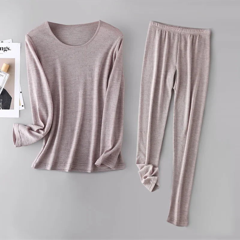100% Merino Wool Women Base Layer Set 150G Lightweight Merino Wool Thermal Underwear Top and Bottom Set Soft Breathable