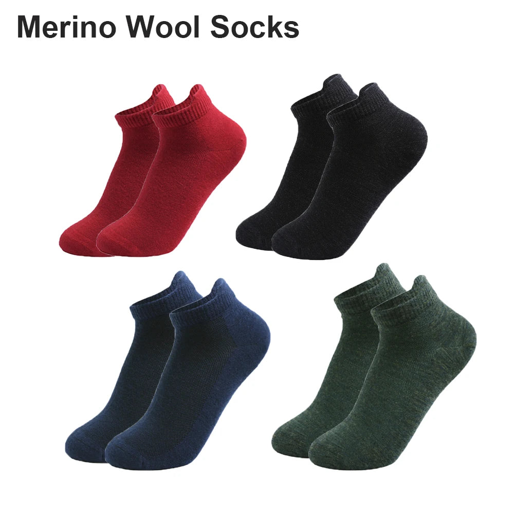 4 Pairs Merino Wool Ankle Socks Men Women Athletic Thin Running Socks Merino Everyday Socks Wicking Breathable Anti-Odor