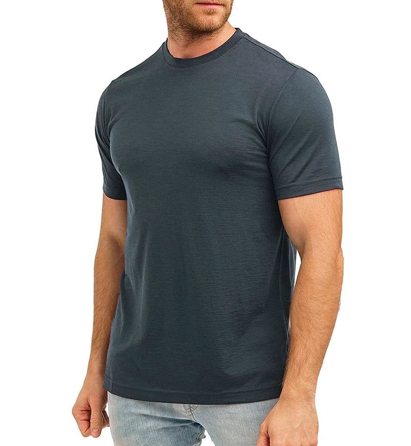 Men's Merino Wool T Shirt Base Layer Wool Tee Men 100% Merino Wool Shirt Top 200G Wicking Breathable Quick Anti-Odor Size S-XXL