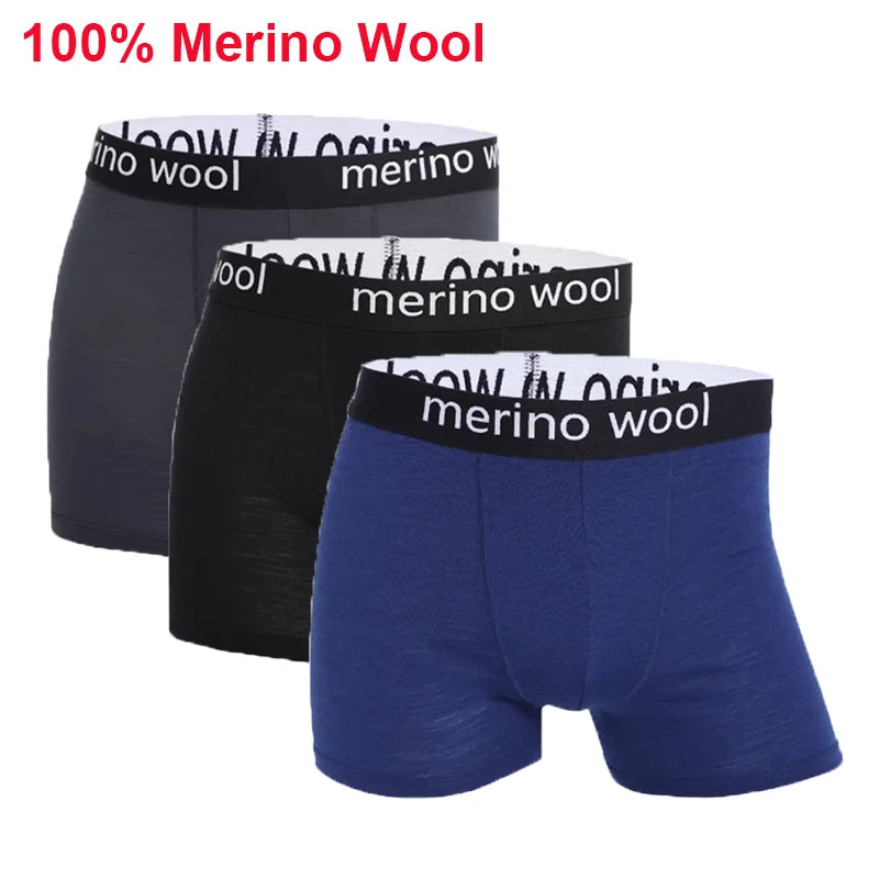 100% Merino Wool Boxer Briefs Men Merino Wool Underwear Boxer Shorts Everyday Soft Breathable Anti-Odor Sports Fitness Boxers