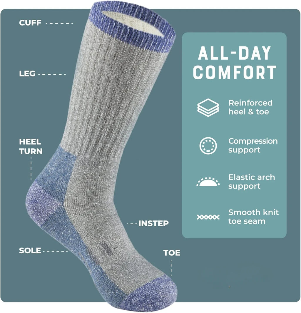 3 Pack Unisex 75% Merino Wool Hiking Socks Men Women Merino Wool Thermal Cozy Winter Boot Sock Midweight Cushion Warm Breathable