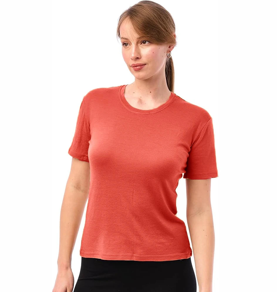 Women's 100% Merino Wool T Shirt 17.5 Micro Merino Wool Base Layer Women Short Sleeve Tee Hiking Yoga Running Breathable