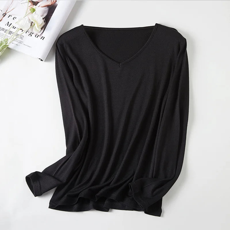 100% Superfine Merino Wool Base Layer Women Merino Wool Long Sleeve V Neck Shirt Thermal Underwear Wicking Breathable No-itch