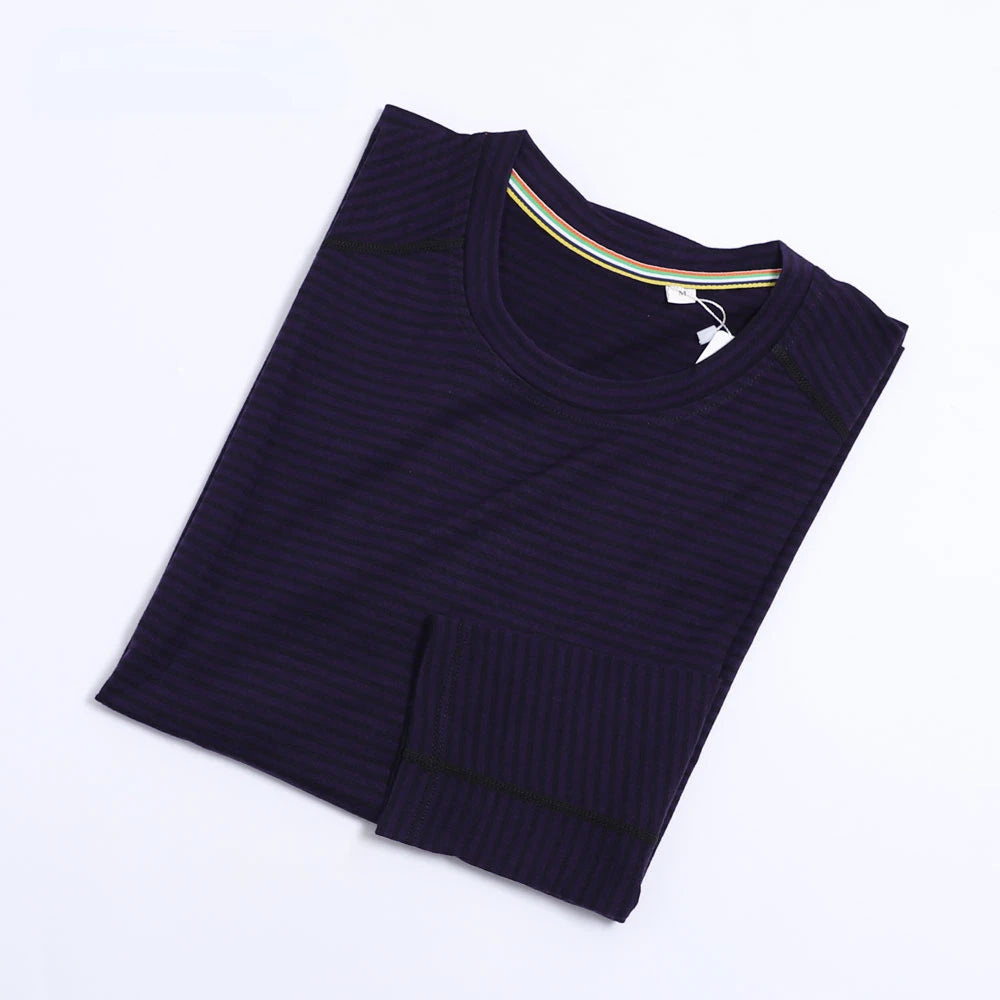 100% Merino Wool Base Layer Shirts Mens Merino O Neck Striped Long Sleeve Thermal Underwear Lightweight Breathable Sports Shirt