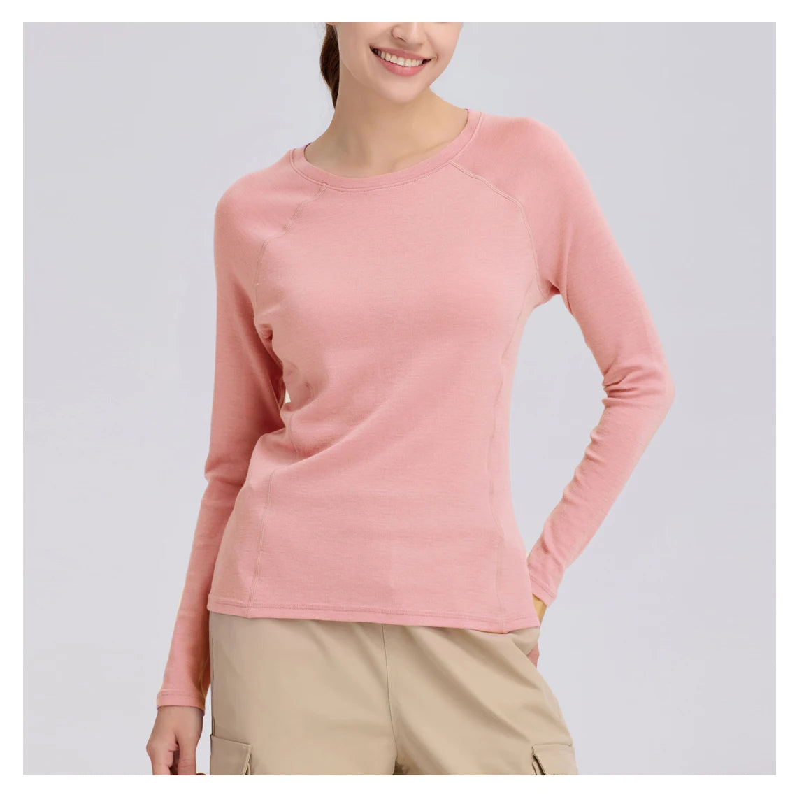 Women's Merino Wool Base Layer Shirt Lightweight Merino Wool Thermal Underwear Long Sleeve T Shirts Wicking Anti-Odor 130G