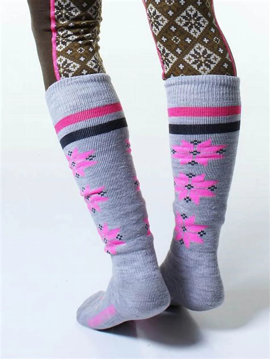 Merino Wool Ski Socks Women Over The Calf (OTC) Non-Slip Cuff Hiking Boot Socks Cold Weather Snowboarding Hunting Warm Socks