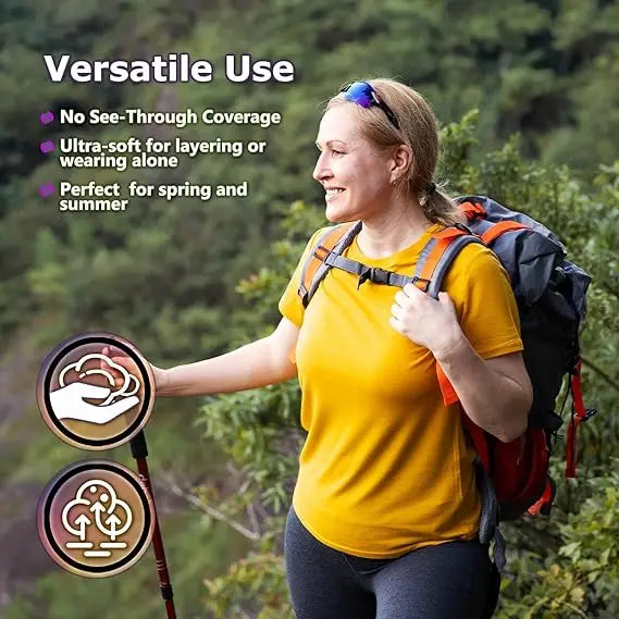 Women's 100% Merino Wool T Shirt 17.5 Micro Merino Wool Base Layer Women Short Sleeve Tee Hiking Yoga Running Breathable