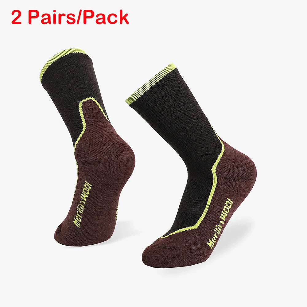 Mens Womens Merino Wool Hiking Socks Soft Lightweight Merino Wool Sports Crew Socks Thermal Anti-Blister Breathable 2/3 Pairs