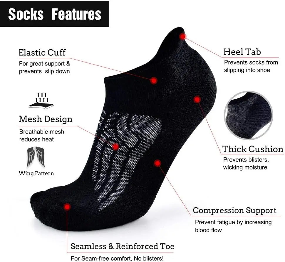 Merino Wool Compression Support Ankle Running Hiking Socks for Men Women Soft Thick Cushion Tab Socks 3 Pairs