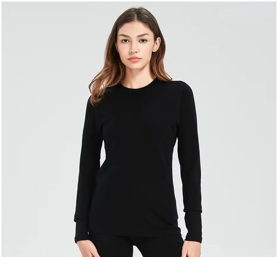 100% Merino Wool Womens 250G Midweight Merino Wool Base Layer Long Sleeve Crew Nack Thermal Underwear Tops Winter Warm