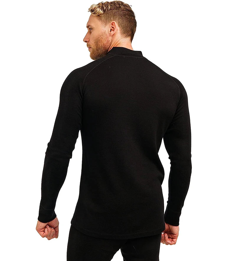 100% Merino Wool Base Layer Tops Mens Fitted Long Sleeve Shirts Merino Wool Midweight Thermal Underwear Mens Half Zip Sweater