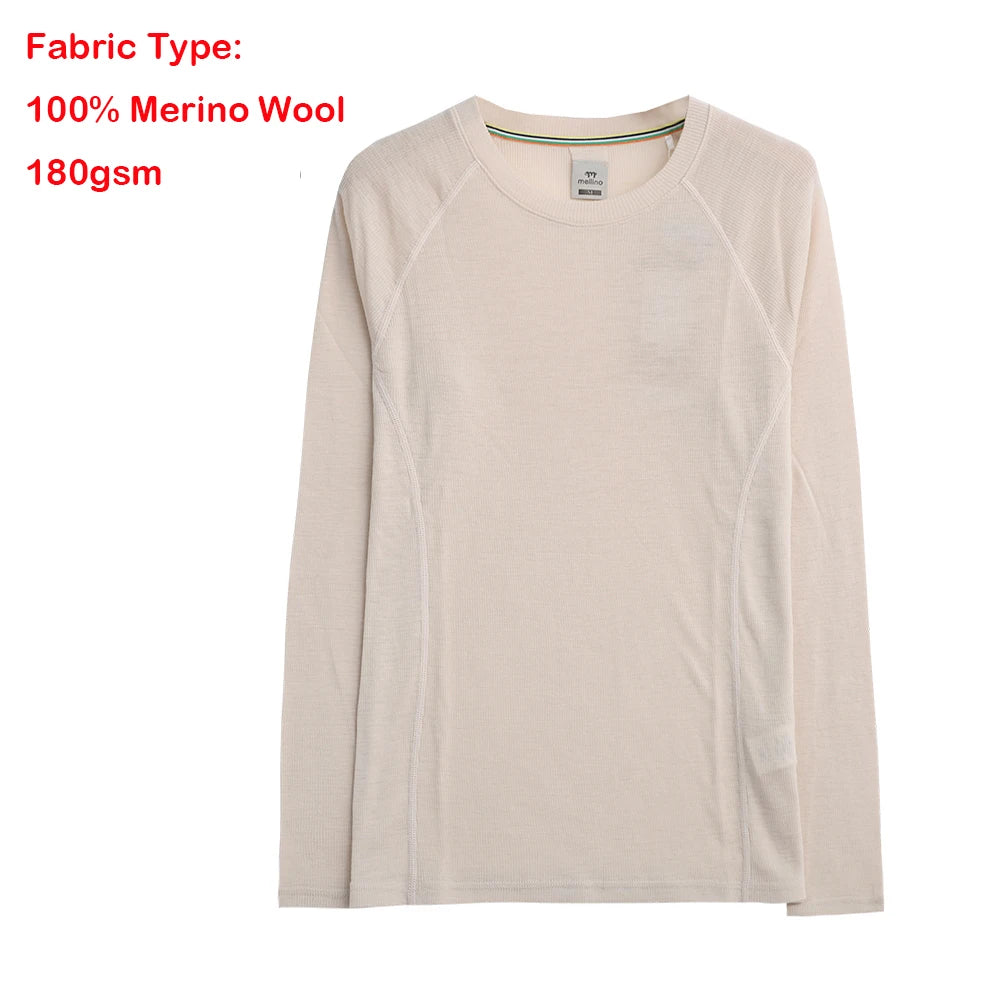 Women's 100% Merino Wool Base Layer Shirt 17.5Micro Merino Wool Thermal Underwear Long Sleeve Shirts Wicking Anti-Odor 210G