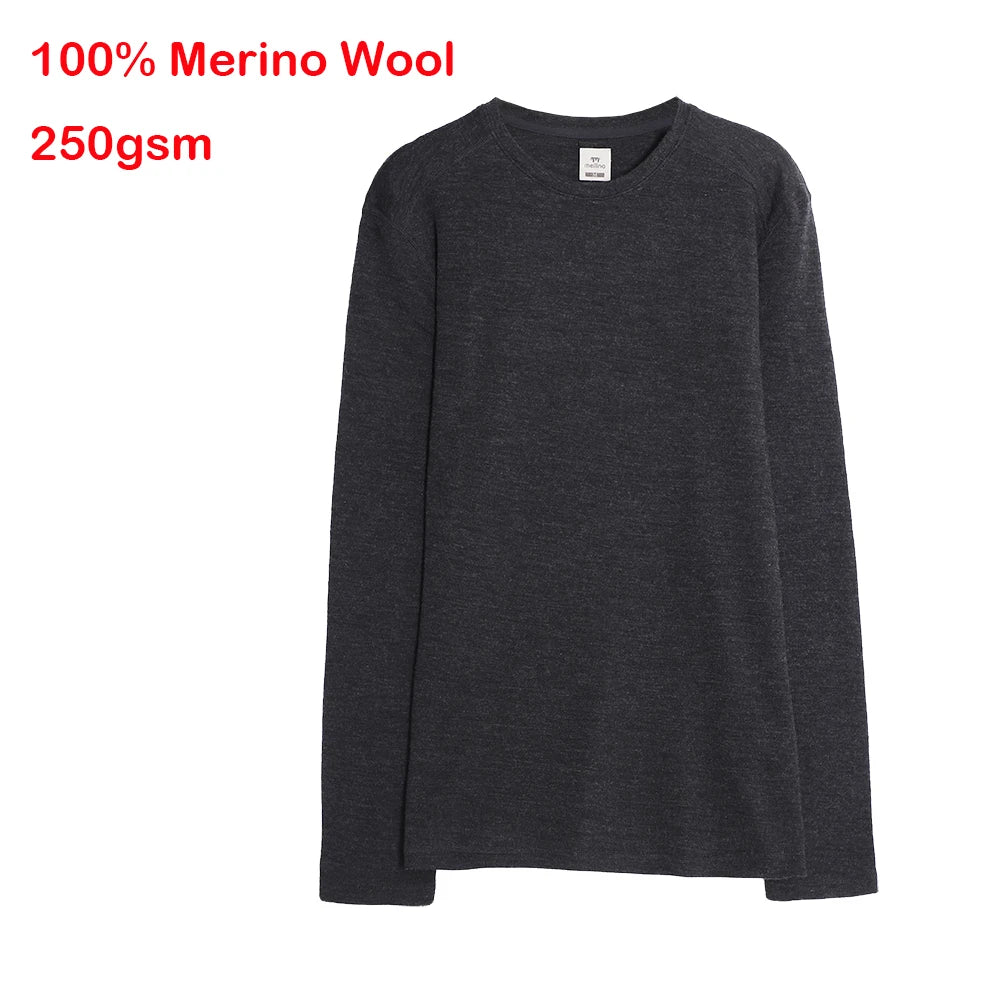 Men's 100% Merino Wool Base Layer Top 250G Merino Wool Shirts for Men Thermal Underwear Long Sleeve T-Shirt for Hiking Hunting