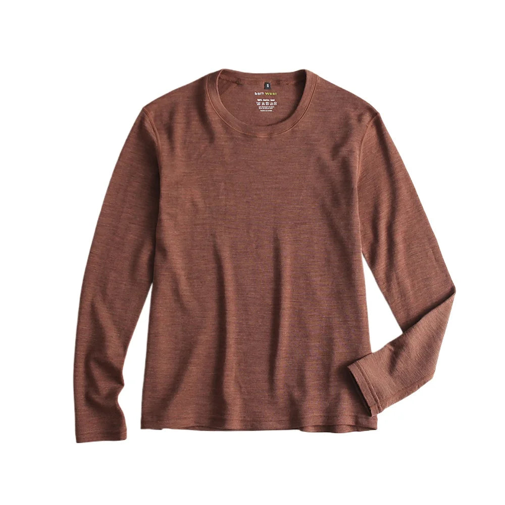 Men's 100% Merino Wool Thermal Underwear Long Sleeve Shirt Merino Wool Base Laye Top Wicking Breathable Anti-Odor 230g Asia Size
