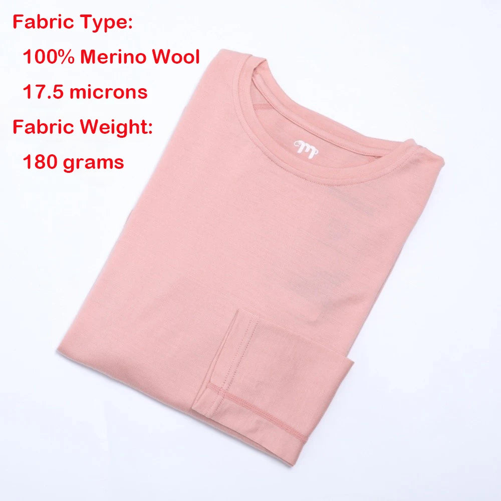 100% Merino Wool Base Layer Women Merino Wool Thermal Underwear Lightweight Long Sleeve Shirt Hiking Wicking Anti-Odor 170G