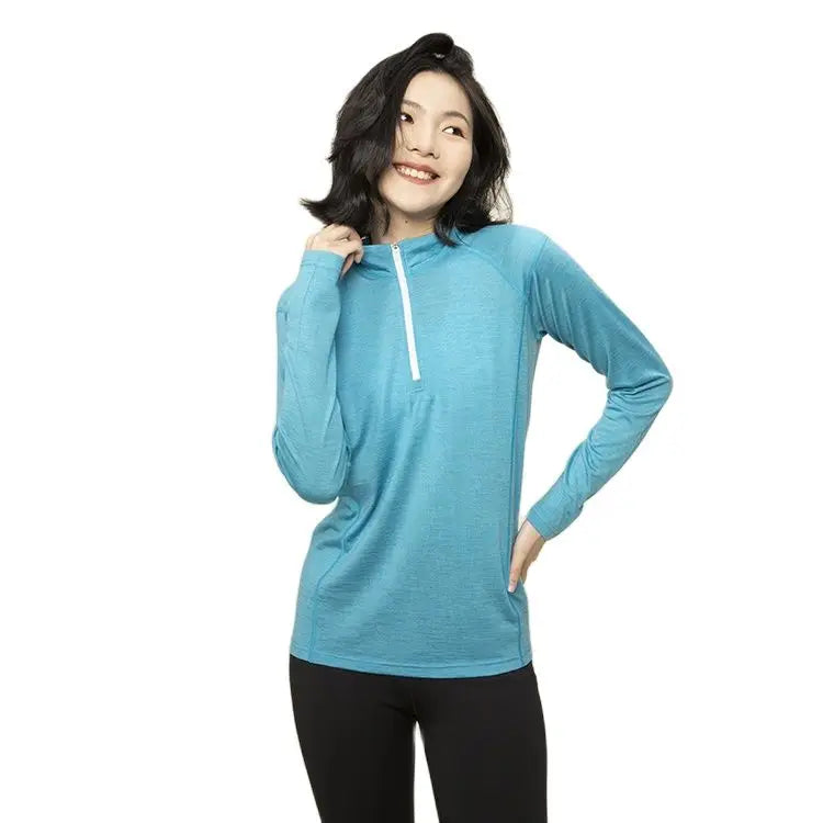 100% Merino Wool Base Layer Top Women Merino 160G Wool Active 1/4 Zip Long Sleeve Thermal Shirt Lightweight Breathable Quick Dry