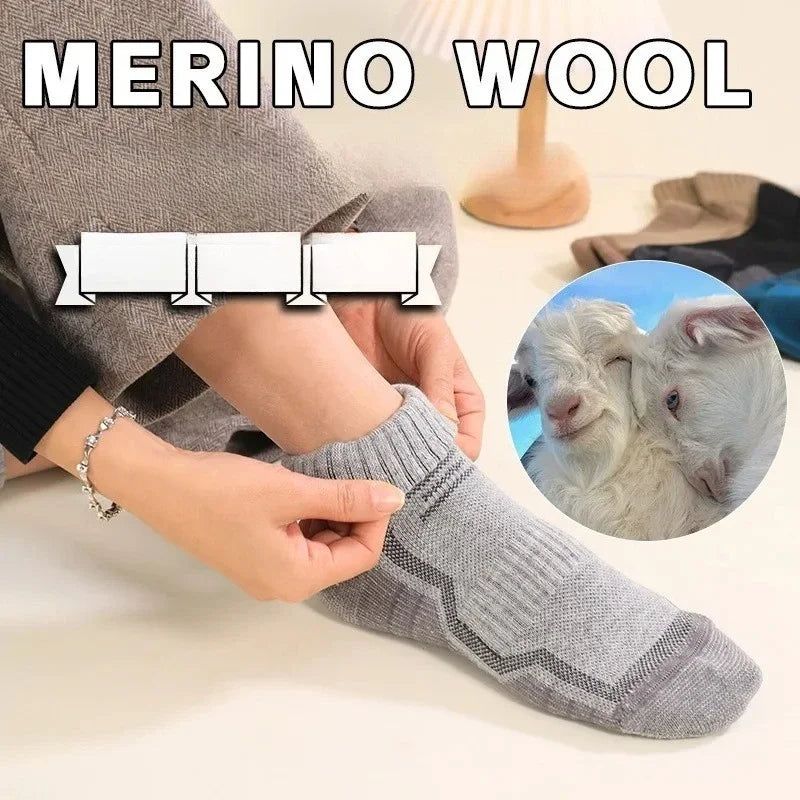 4 Pairs Merino Wool Ankle Socks Running Compression Support Thick Cushion Hiking Socks for Women Men Anti-Blister Breathable